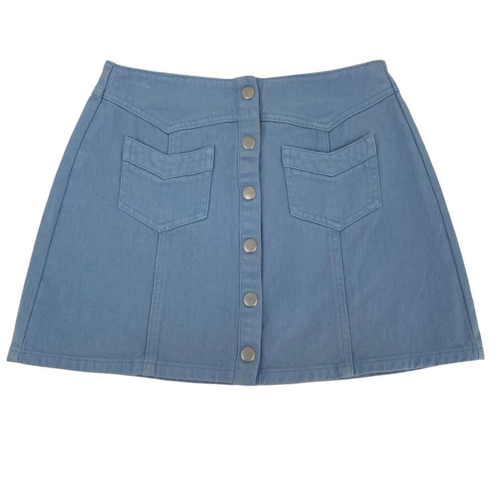 Kendall & Kylie Size 27 Blue Denim Mini Skirt Button Front Western Yoke Summer